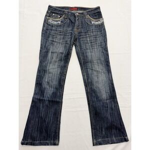 Yiben Bootcut Jeans Womens 33 Blue Med Wash Mid Rise Embroidered 33x31 Denim